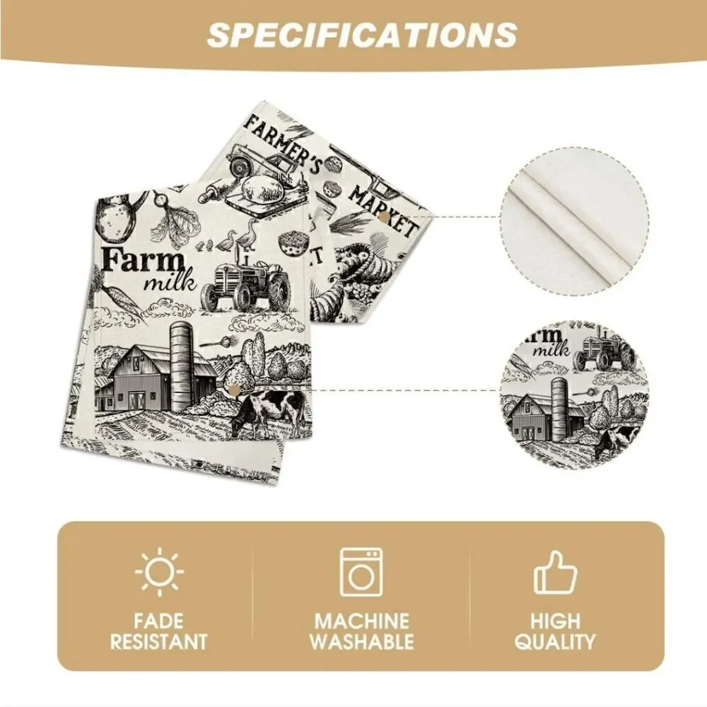 Tractor Milk Farm Table Runner, Cow House Fall Kitchen Dining Table Decoration